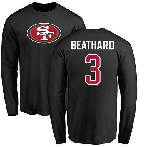 Men San Francisco 49ers Black C. J. Beathard Name and Number Logo #3 Long Sleeve NFL T Shirt